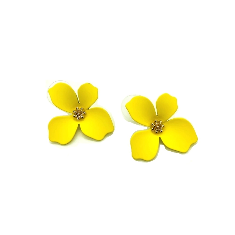 AROS PENDIENTES DISEÑO FLOR EN COLOR AMARILLO - 1