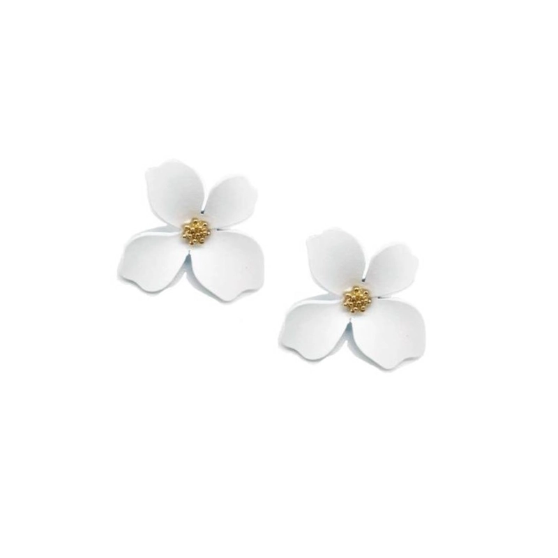 AROS PENDIENTES DISEÑO FLOR EN COLOR BLANCO - 1