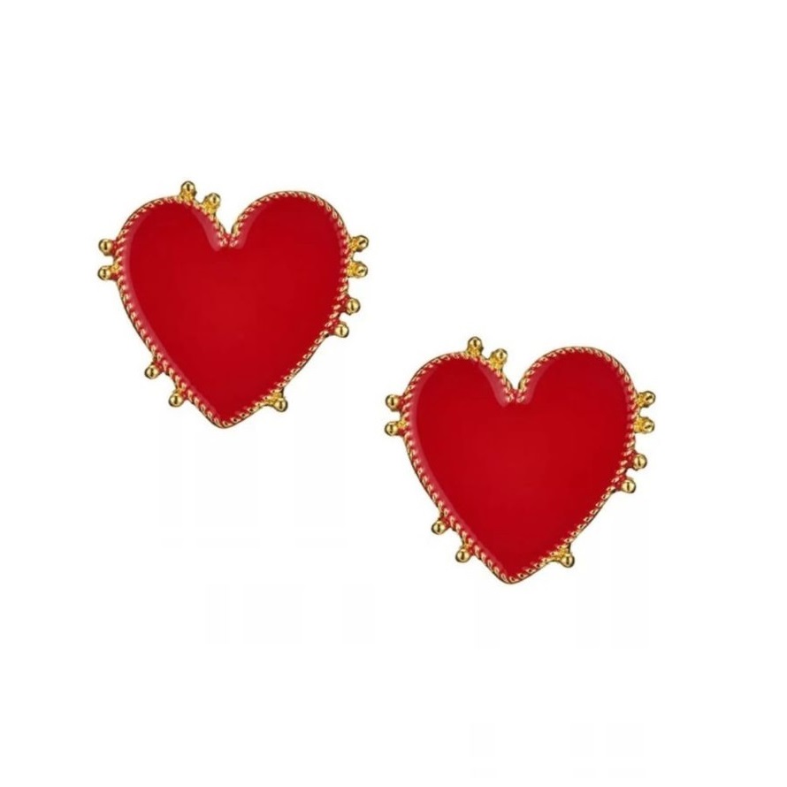 AROS PENDIENTES DISEÑO CORAZÓN EN COLOR ROJO ESMALTADO - 1