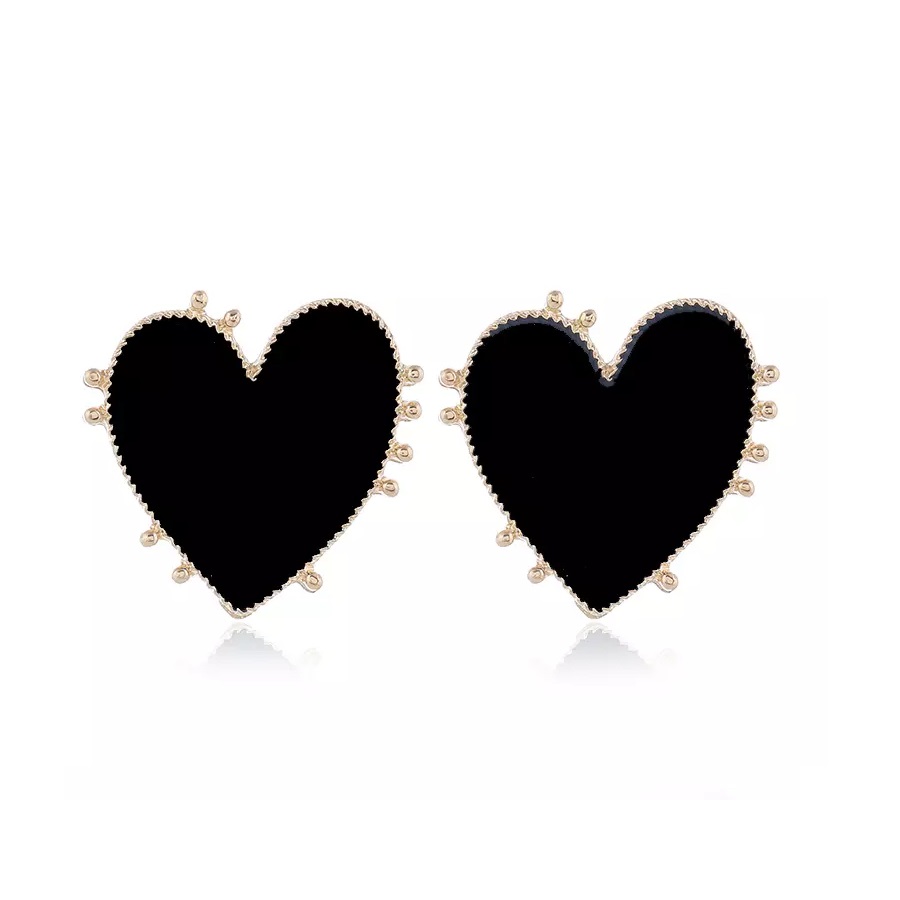 AROS PENDIENTES DISEÑO CORAZÓN EN COLOR NEGRO ESMALTADO - 1
