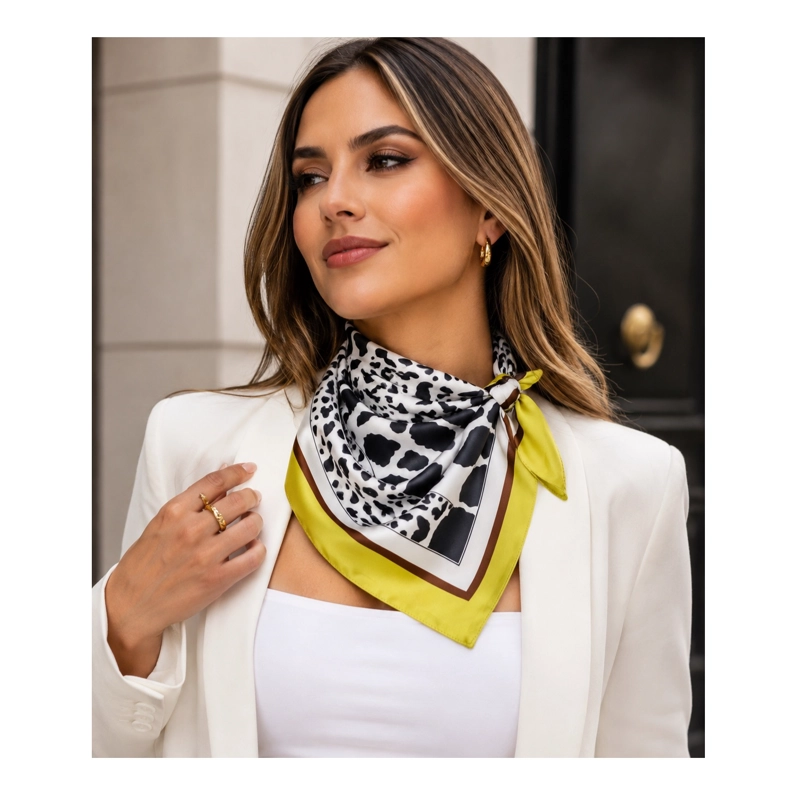 PAÑUELO BANDANA SATE N MUJER ANIMAL PRINT Y AMARILLO - 1