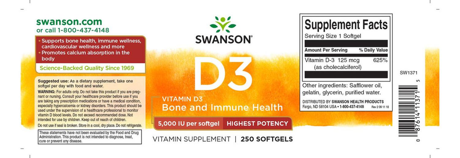 SWANSON VITAMINA D3 5000UI 250 CAPSULAS SUCCESS NEUTRO - 2