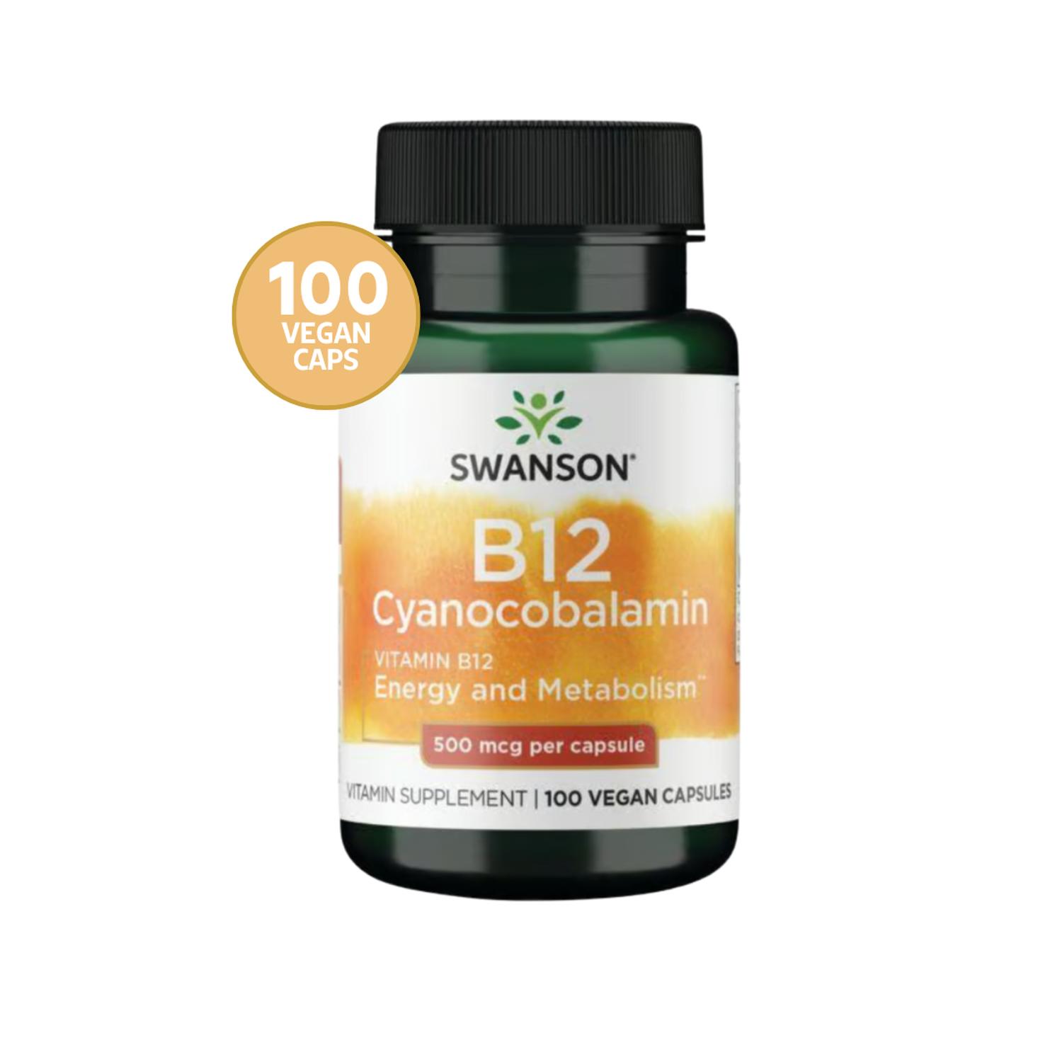 SWANSON PREMIUM VITAMINA B12 CYANOCOBALAMIN 500MCG 100 CAPS - 1