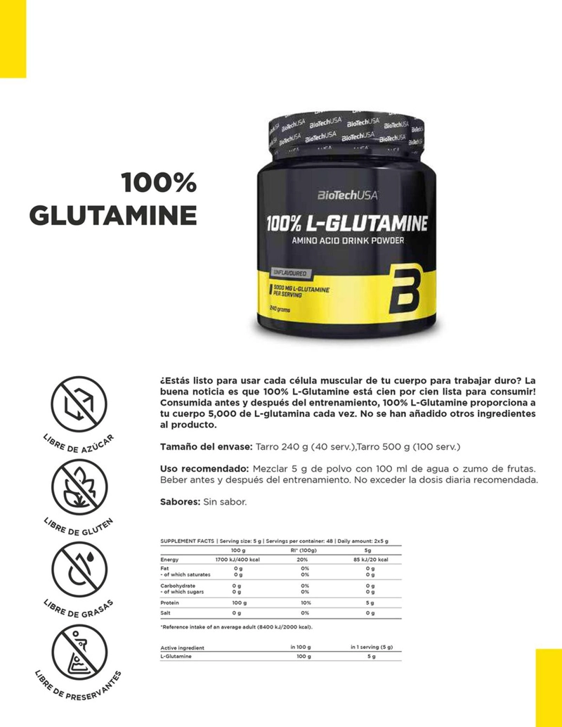 BIO L-GLUTAMINE 500G JAR - 2