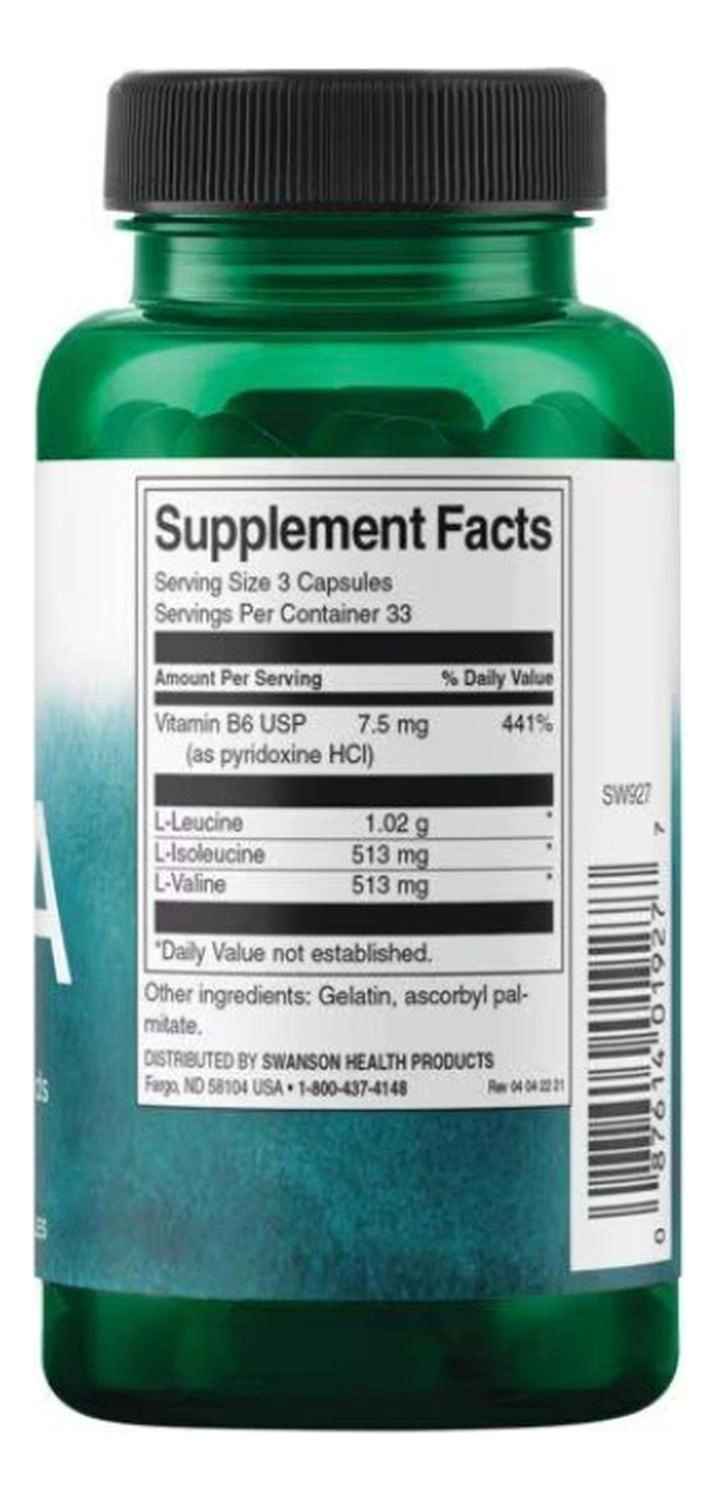 SW927 BCAA BRANCHED-CHAIN AMINO ACIDS - FORTIFIED WITH VITAMIN B6 100 CAPS - 3