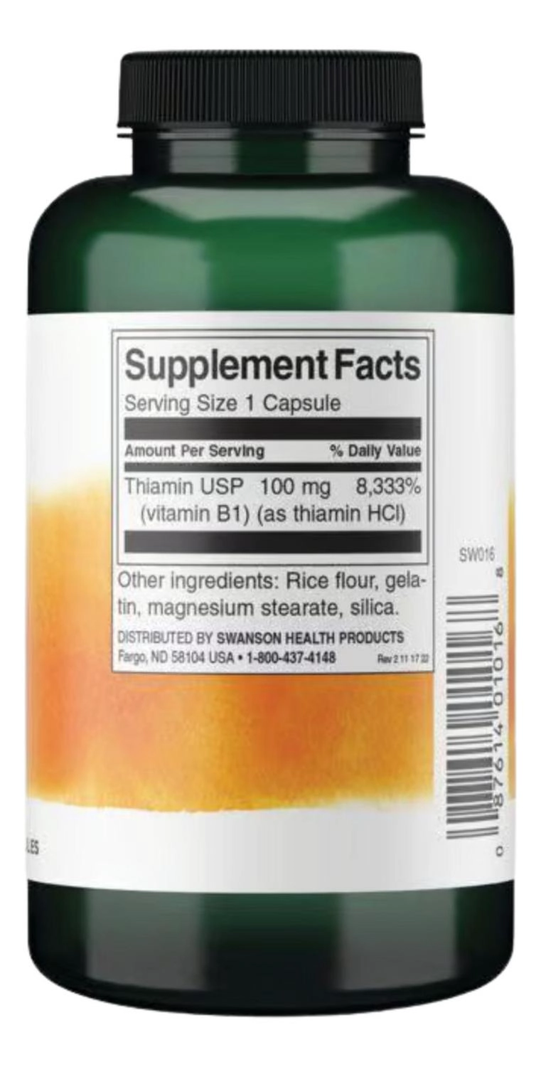 SWANSON VITAMIN B1 THIAMIN 100 MG 250 CAPSULAS SWANSON VITAMIN B1 THIAMIN 100 MG 250 CAPSULAS - 2