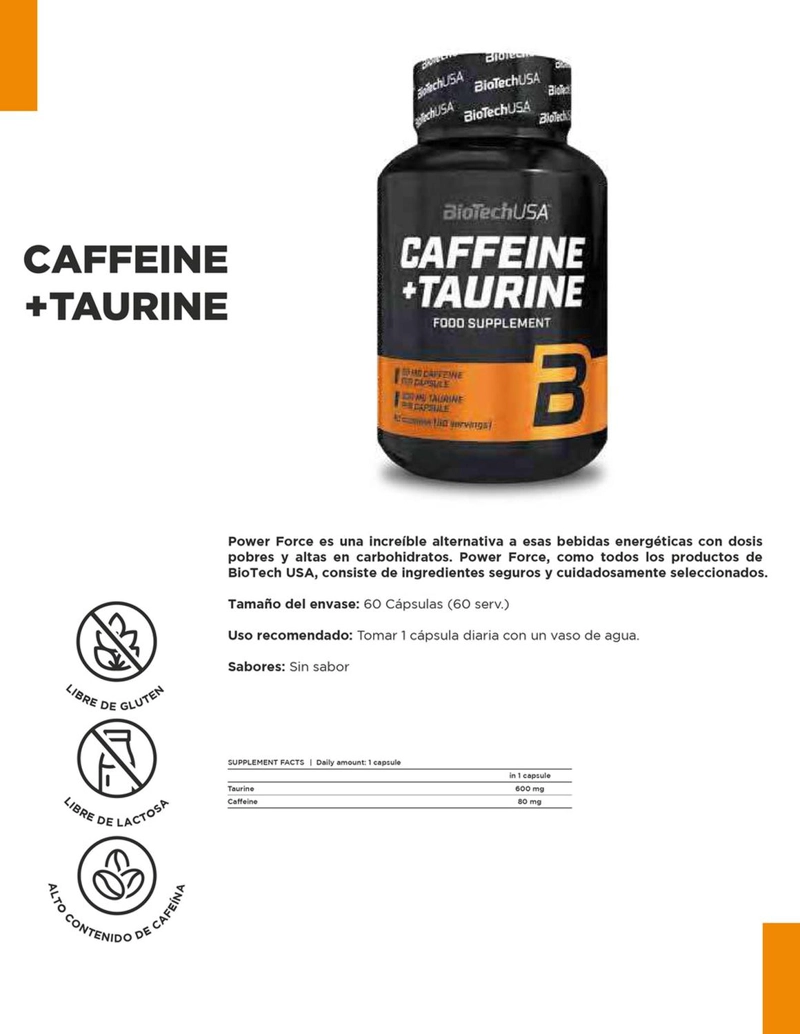 BIO CAFFEINE AND TAURINE / POWER FORCE 60 CAPS SIN SABOR - 2