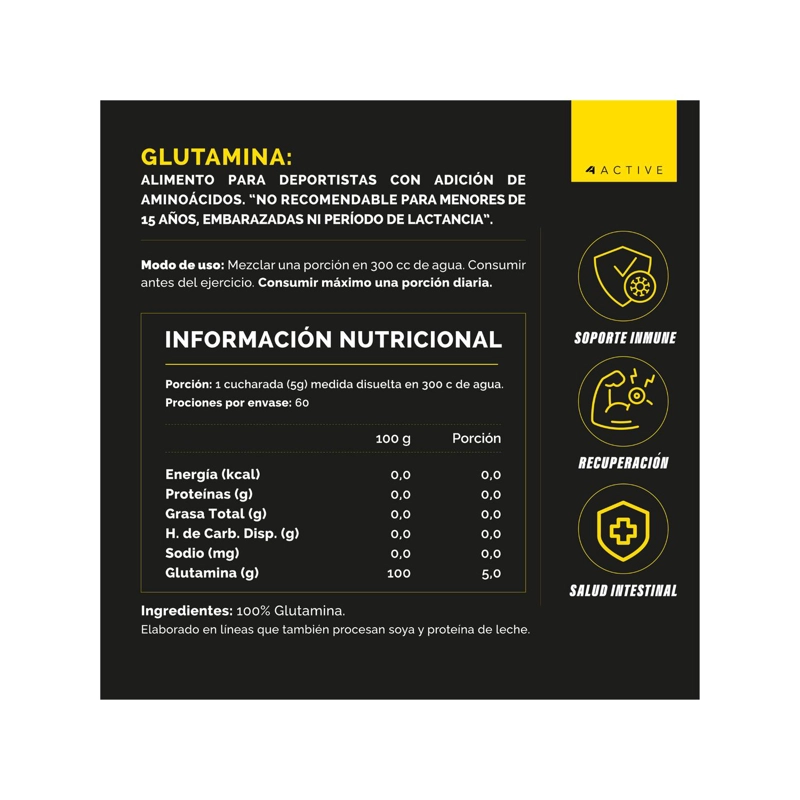 4ACTIVE 100% GLUTAMINE - 300 GRS - 3