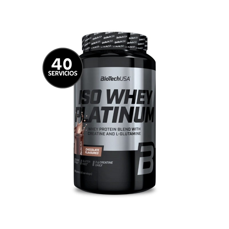BIOTECHUSA ISO WHEY PLATINUM 908 G | 40 SERVICIOS · WHEY PROTEIN CON CREATINA Y L-GLUTAMINA - 1