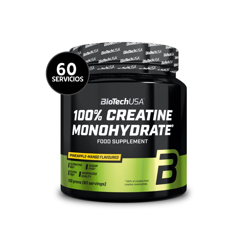 BIOTECHUSA CREATINA MONOHIDRATADA 100% PURA SABORES 300 G | 60 SERVICIOS · 3G POR TOMA · FUERZA - 1