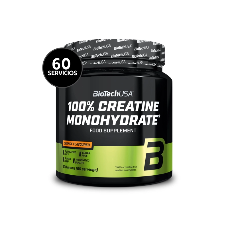 BIOTECHUSA CREATINA MONOHIDRATADA 100% PURA SABORES 300 G | 60 SERVICIOS · 3G POR TOMA · FUERZA - 2