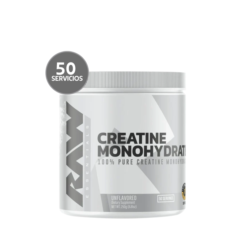 RAW NUTRITION CREATINE 250 G | 50 SERVICIOS · CREATINA MONOHIDRATADA · FUERZA Y RENDIMIENTO - 1