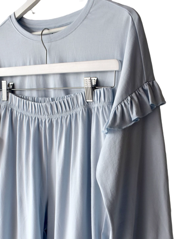 PIJAMA ALGODON PIMA PERUANO EVAKI CELESTE CON VUELOS BOBO - 3
