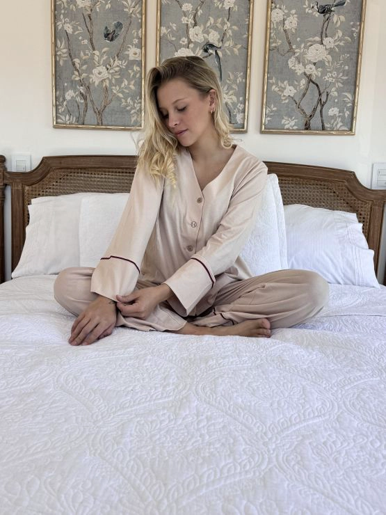 PIJAMA ALGODON PIMA PERUANO EVAKI IVORY - 1
