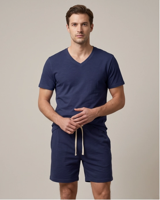 PIJAMA ALGODON PIMA PERUANO EVAKI AZUL MARINO - 1