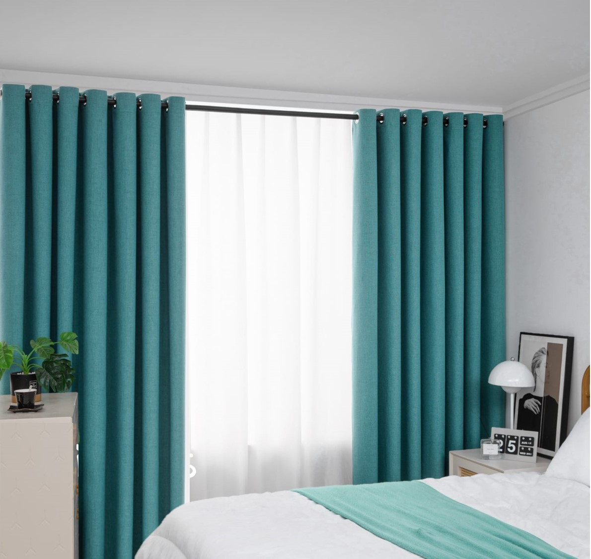 CORTINA TURQUESA TERMICA ENGOMADA BLACKOUT 2 PAÑOS UNICOLOR TF - 1