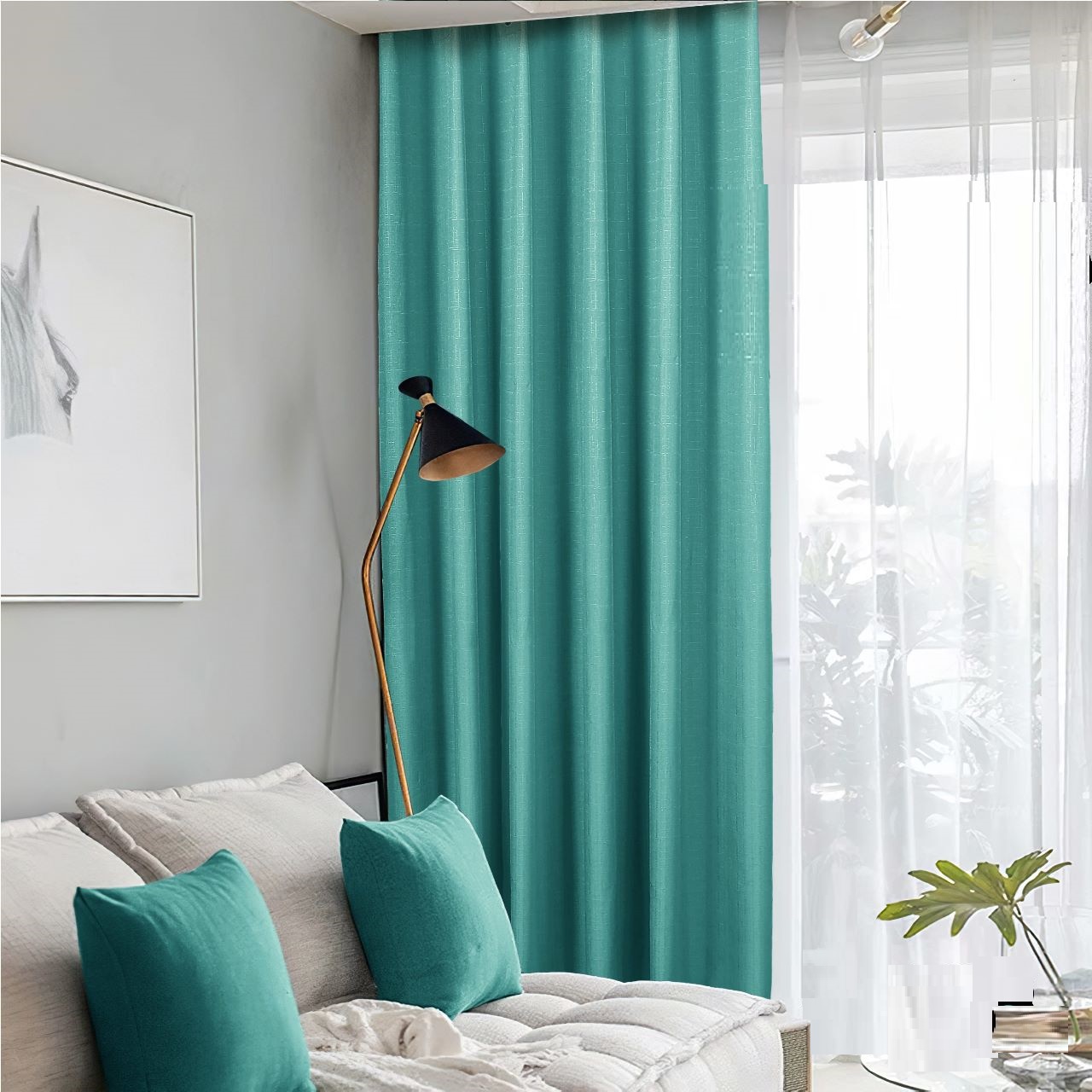 CORTINA TURQUESA TERMICA ENGOMADA BLACKOUT 2 PAÑOS UNICOLOR TF - 5