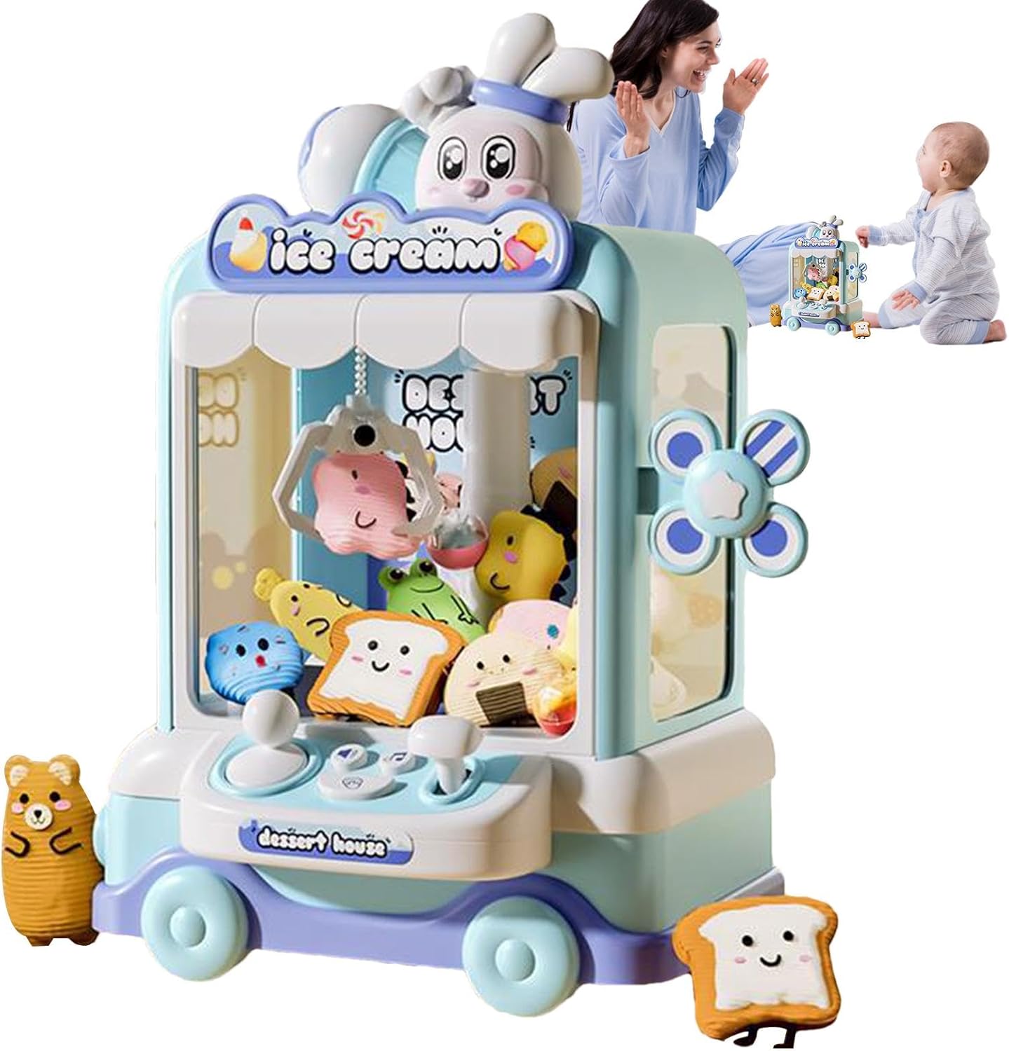 MAQUINA DE JUGUETE ATRAPA PELUCHE Y PELOTITAS CON LUCES Y SONIDO ICE CREAM AZUL WM - 1