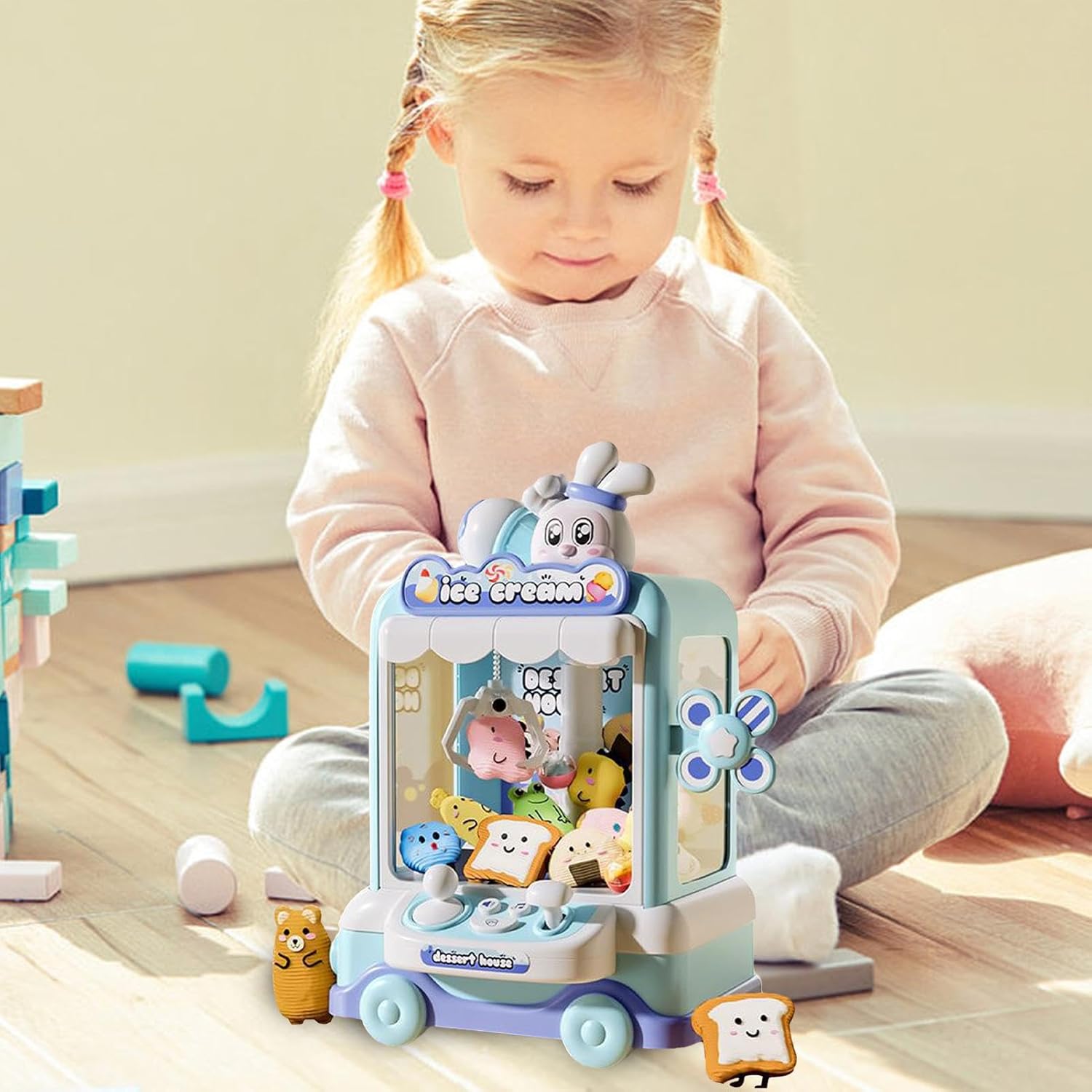 MAQUINA DE JUGUETE ATRAPA PELUCHE Y PELOTITAS CON LUCES Y SONIDO ICE CREAM AZUL WM - 3