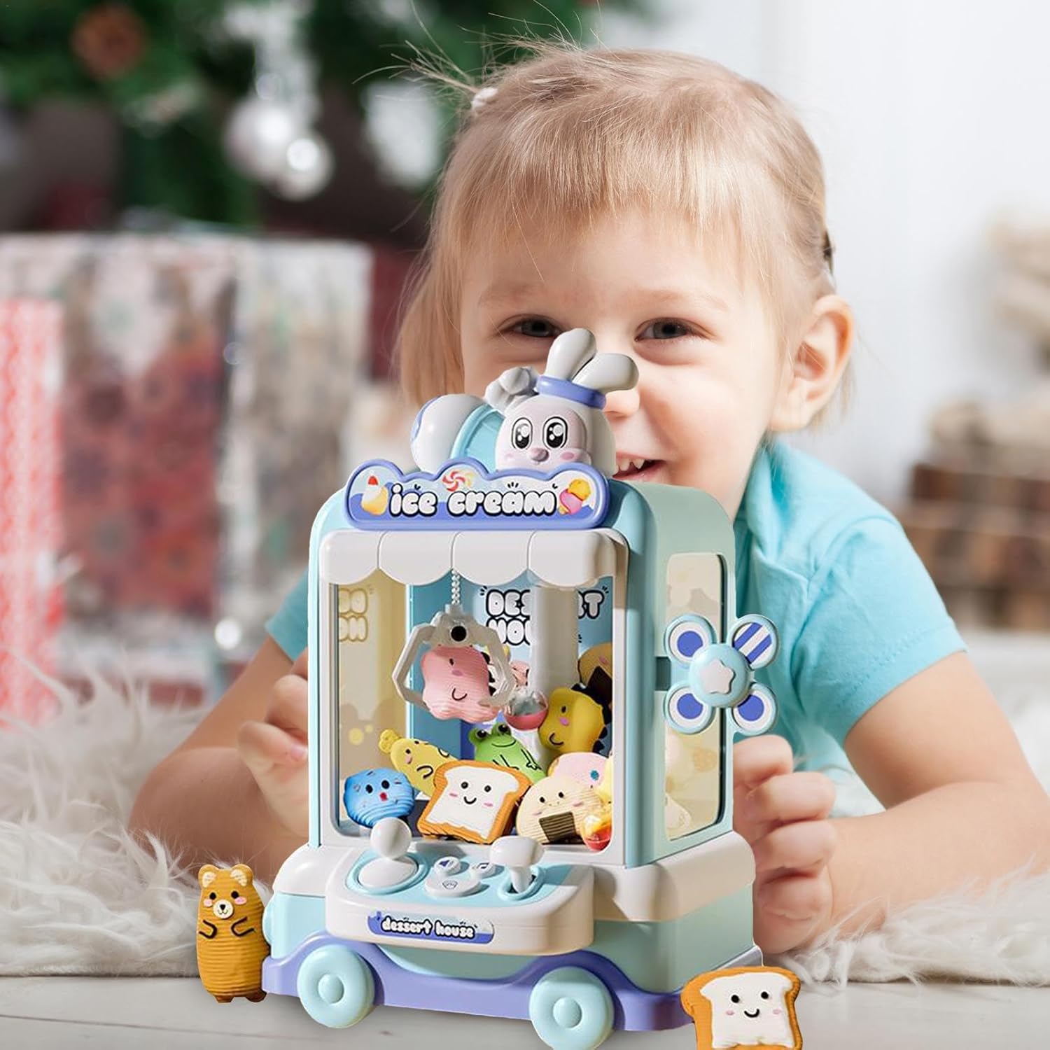 MAQUINA DE JUGUETE ATRAPA PELUCHE Y PELOTITAS CON LUCES Y SONIDO ICE CREAM AZUL WM - 4
