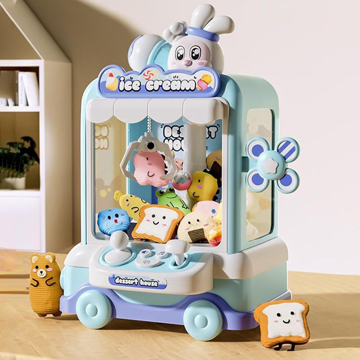 MAQUINA DE JUGUETE ATRAPA PELUCHE Y PELOTITAS CON LUCES Y SONIDO ICE CREAM AZUL WM - 5