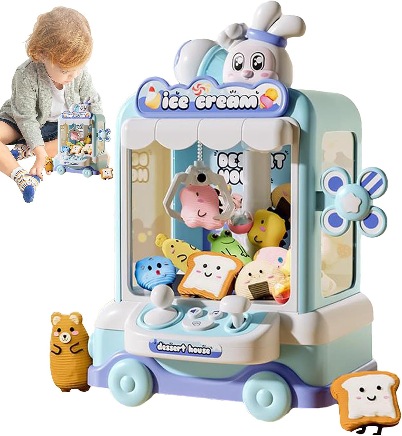 MAQUINA DE JUGUETE ATRAPA PELUCHE Y PELOTITAS CON LUCES Y SONIDO ICE CREAM AZUL WM - 6