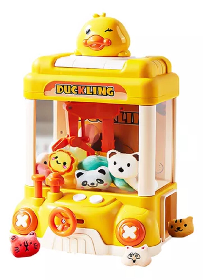 MAQUINA JUEGUETE ATRAPA PELUCHE Y PELOTITAS CON LUZ Y SONIDO AMARILLO PATITO - 1
