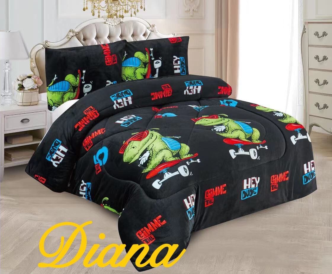 COBERTOR NEGRO DINO PATIN 1.5 PLAZA PLUSH CON CHIPORR - 1