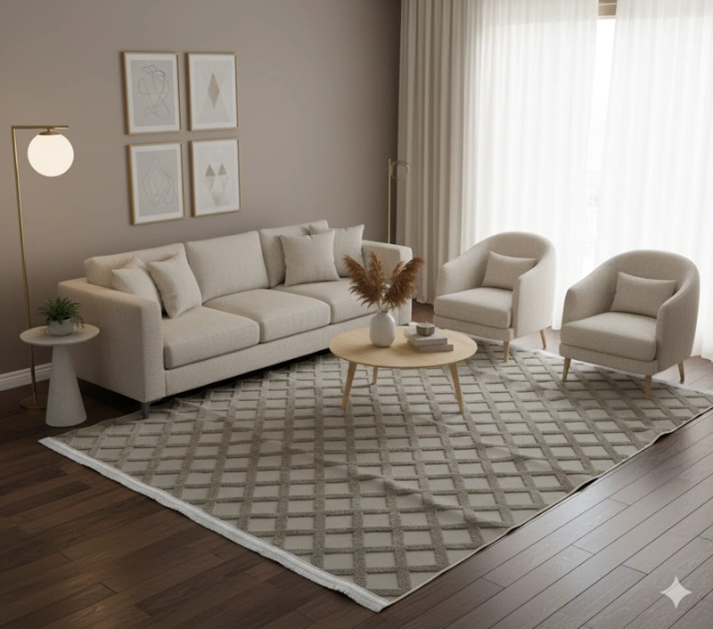 ALFOMBRA DE FLECOS  CON TEXTURA RELIEVE DISEÑO CAQUI  PATRON  SIGZAG 200X240 FEIYA - 1