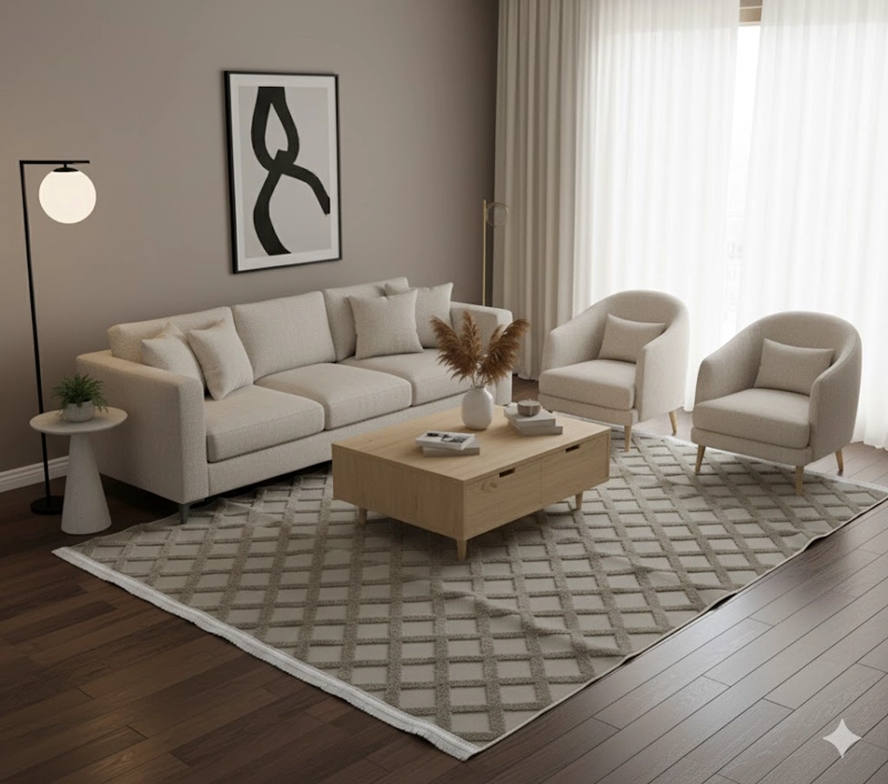 ALFOMBRA DE FLECOS  CON TEXTURA RELIEVE DISEÑO CAQUI  PATRON  SIGZAG 200X240 FEIYA - 2