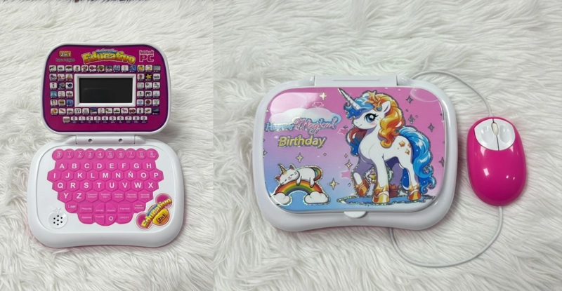 COMPUTADORA PARA NIÑA UNICORNIO GATITO DE JUGUETE DIDACTICO INGLES ESPAÑOL WM - 1
