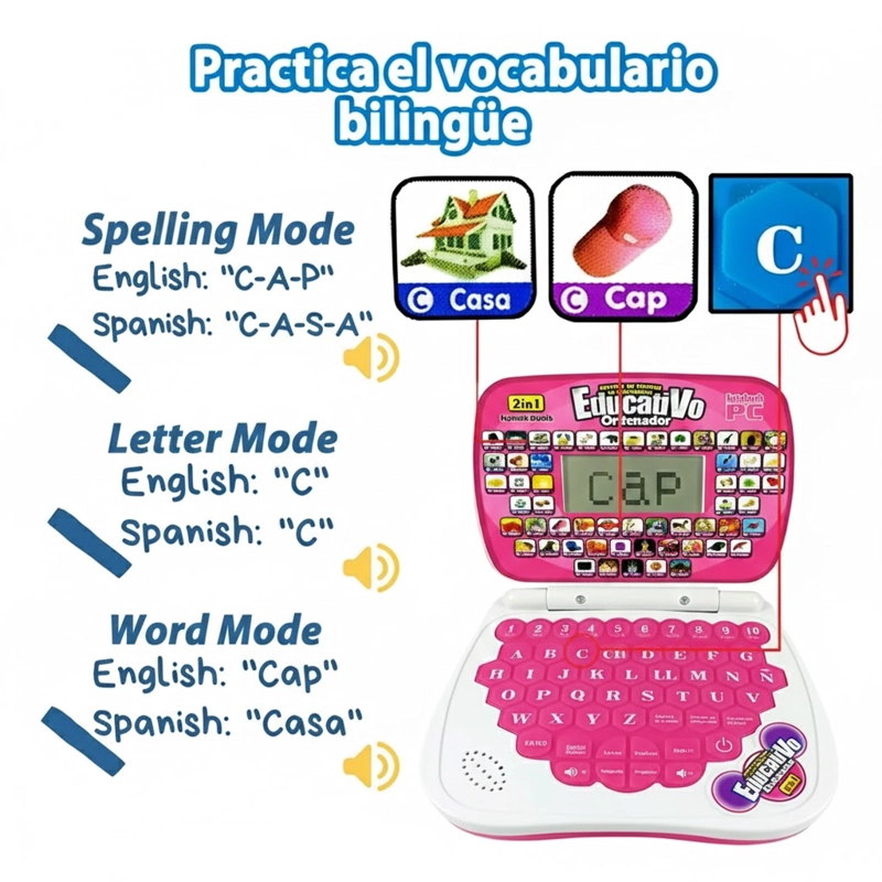 COMPUTADORA PARA NIÑA UNICORNIO GATITO DE JUGUETE DIDACTICO INGLES ESPAÑOL WM - 7