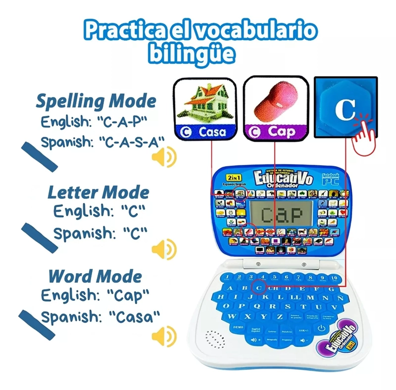 COMPUTADORA  DIDACTICA DE NIÑO  BILINGUE DISEÑO DINO VERDE - 7