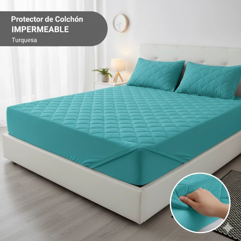 TOPPER CUBRECOLCHON KING UNICOLOR IPERMEABLE DE BORDES AJUSTABLES WM - 1