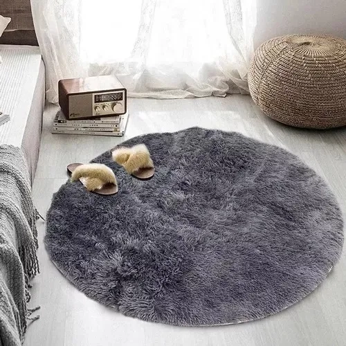 ALFOMBRA REDONDA PELUDA 150X150 CM  SUAVE MODERNA, ELEGANTE DECORATIVA BLANCO TFI - 3