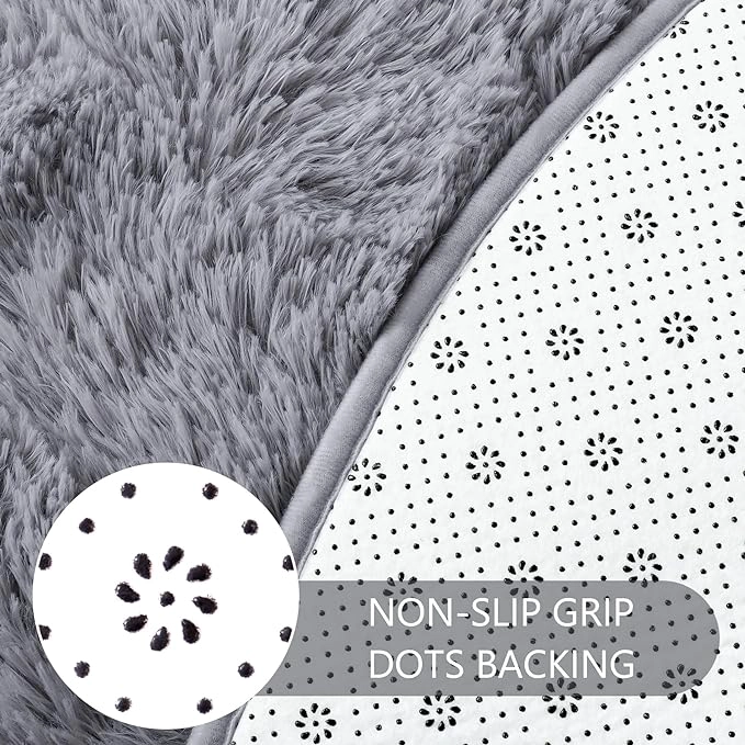 ALFOMBRA REDONDA PELUDA 150X150 CM  SUAVE MODERNA, ELEGANTE DECORATIVA BLANCO TFI - 4