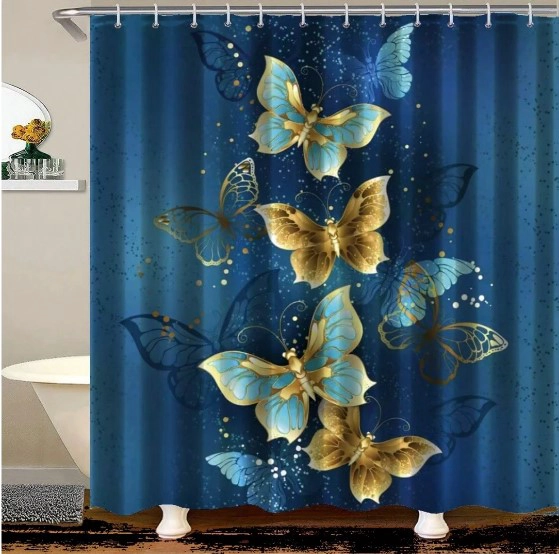 SETS DE BAÑO DE 4 PIEZAS CON DISEÑO AZUL MARIPOSAS WM - 5