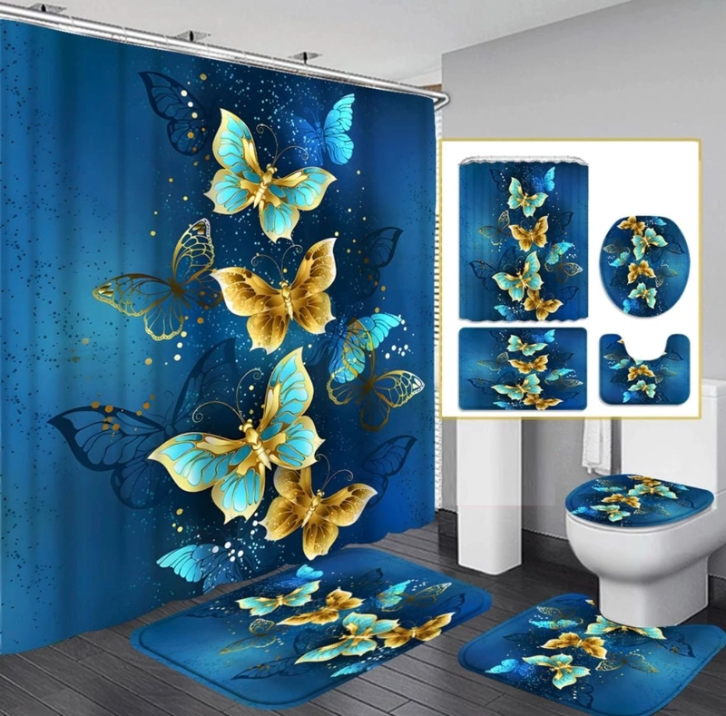 SETS DE BAÑO DE 4 PIEZAS CON DISEÑO AZUL MARIPOSAS WM - 6
