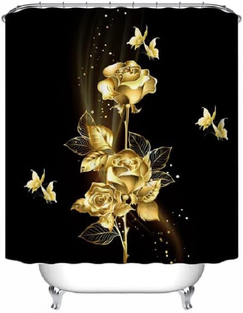 SETS DE BAÑO DE 4 PIEZAS CON DISEÑO NEGRO MARIPOSA DORADA WM - 2