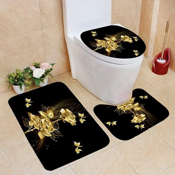 SETS DE BAÑO DE 4 PIEZAS CON DISEÑO NEGRO MARIPOSA DORADA WM - 3
