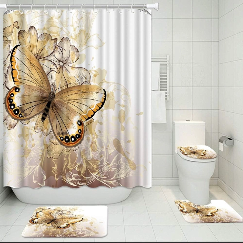 SETS DE BAÑO DE 4 PIEZAS CON DISEÑO  MARIPOSAS DORADAS WM - 1