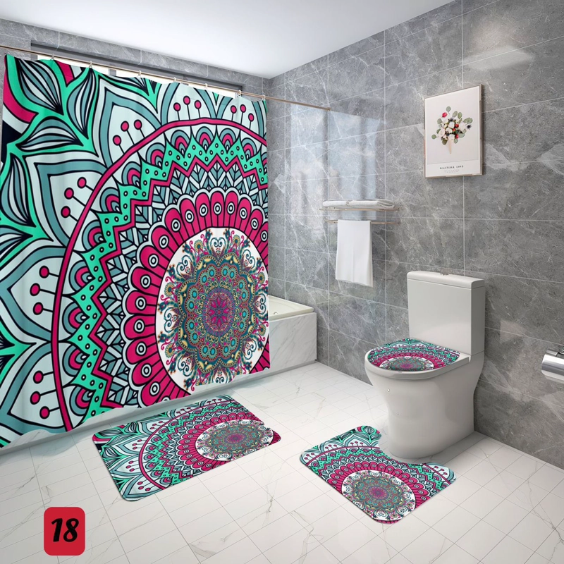 SET DE BAÑO CON DISEÑO FLOR MANDALA TURQUESA  4 PIEZAS WYM - 1