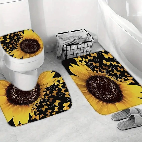SET DE BAÑO DE 4 PIEZAS DISEÑO GIRASOLES  WYM - 2