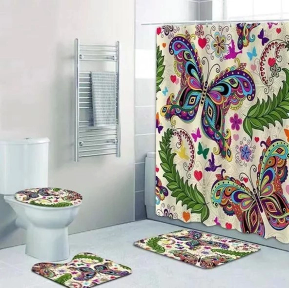 SETS DE BAÑO 4 PIEZAS DISEÑO MARIPOSA MULTICOLOR WM - 4