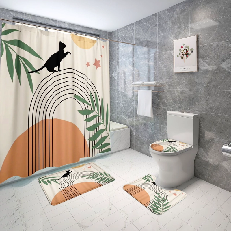 SET DE BAÑO CON DISEÑO  NARANJA TIERNO GATITO  4 PIEZAS WYM - 1
