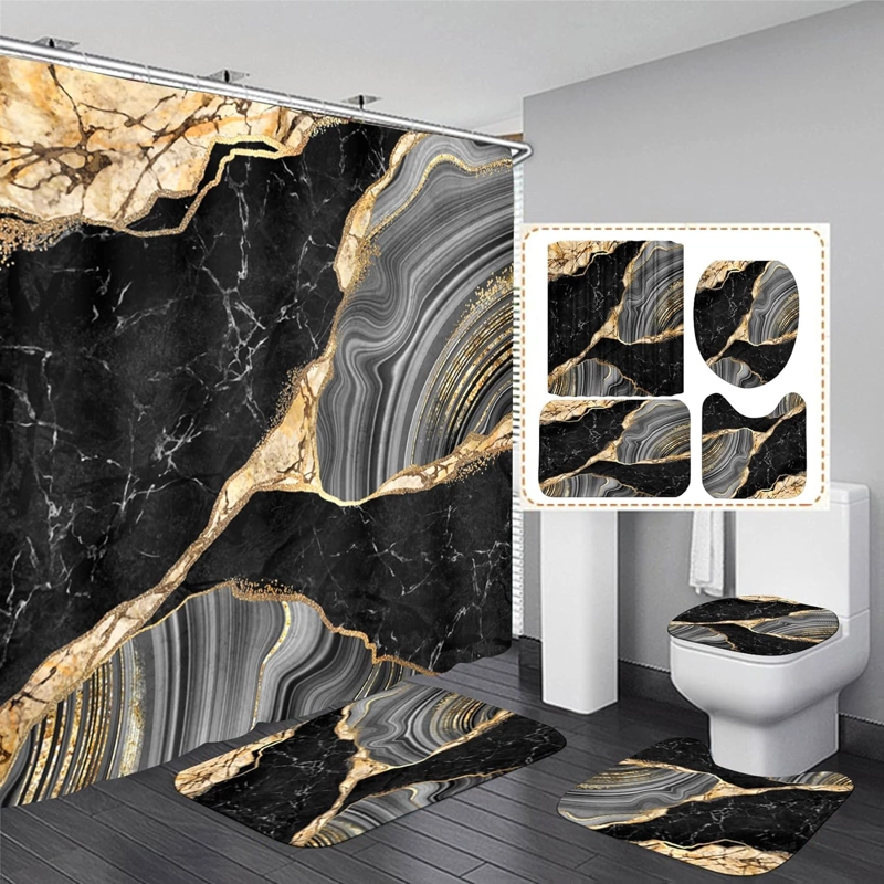 SET DE BAÑO CON DISEÑO PORCELANATO EFECTO 3D  4 PIEZAS WYM - 1