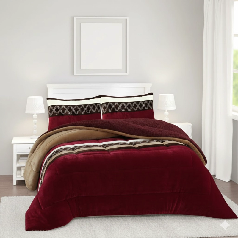 COBERTOR KING FE INVIERNO PLUSH CON CHIPORRO DISEÑO AZUL LINEAS MODERNA  FEYA - 1