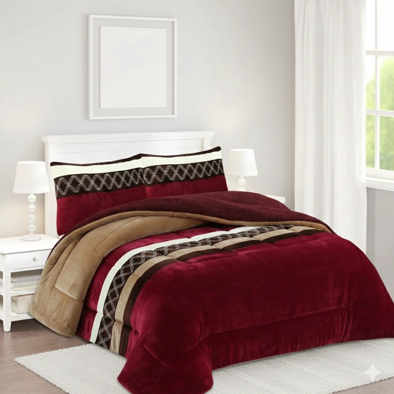 COBERTOR KING FE INVIERNO PLUSH CON CHIPORRO DISEÑO AZUL LINEAS MODERNA  FEYA - 2