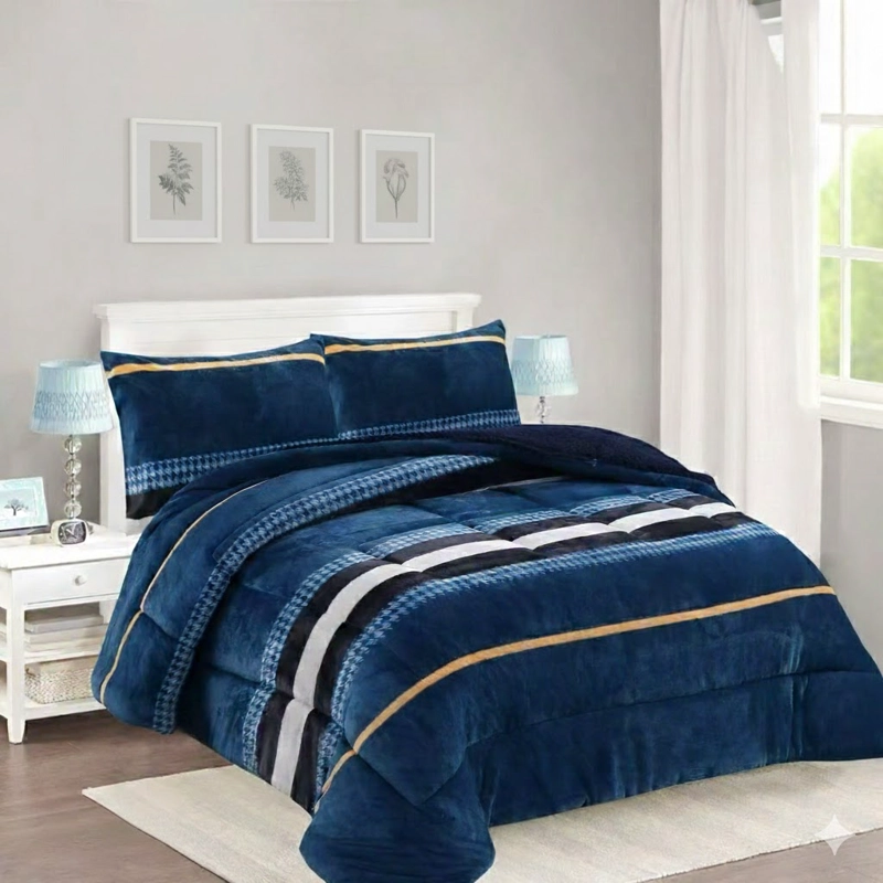 COBERTOR KING FE INVIERNO PLUSH CON CHIPORRO DISEÑO AZUL LINEAS MODERNA  FEYA - 3