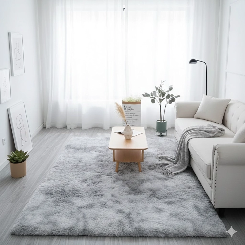 ALFOMBRA PELUDA GRIS JASPEADA 200X240 CM SUAVE, MODERNA, ANTIDESLIZANTE TF - 1